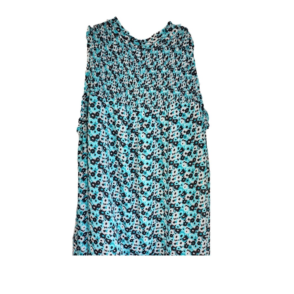 Michael Kors Blue Black Floral Smocked Top Crew neck Women's Size M - Picture 2 of 6